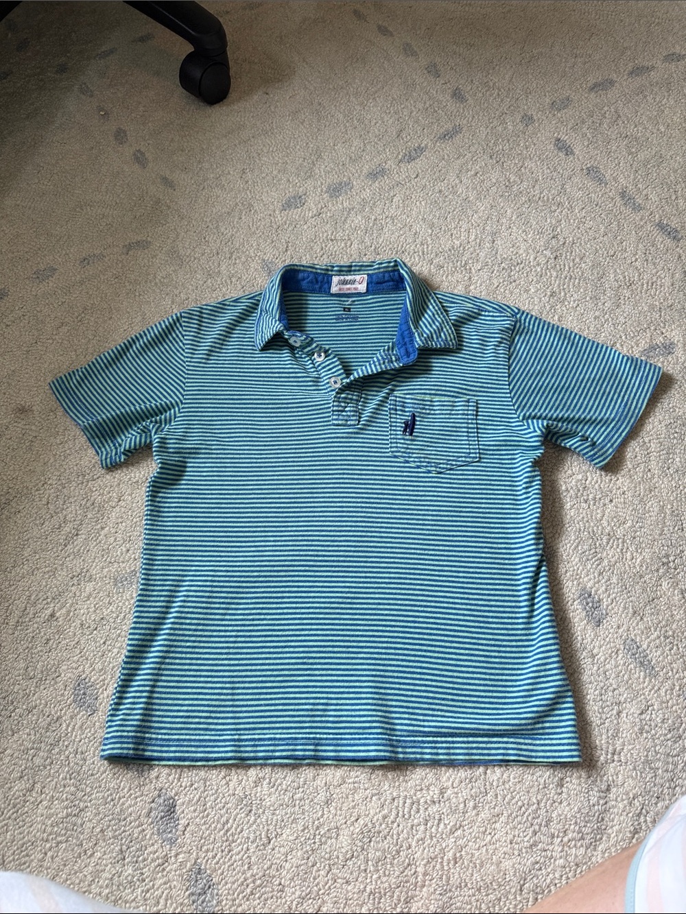 johnnie-O Teal and White Striped Kids Polo
